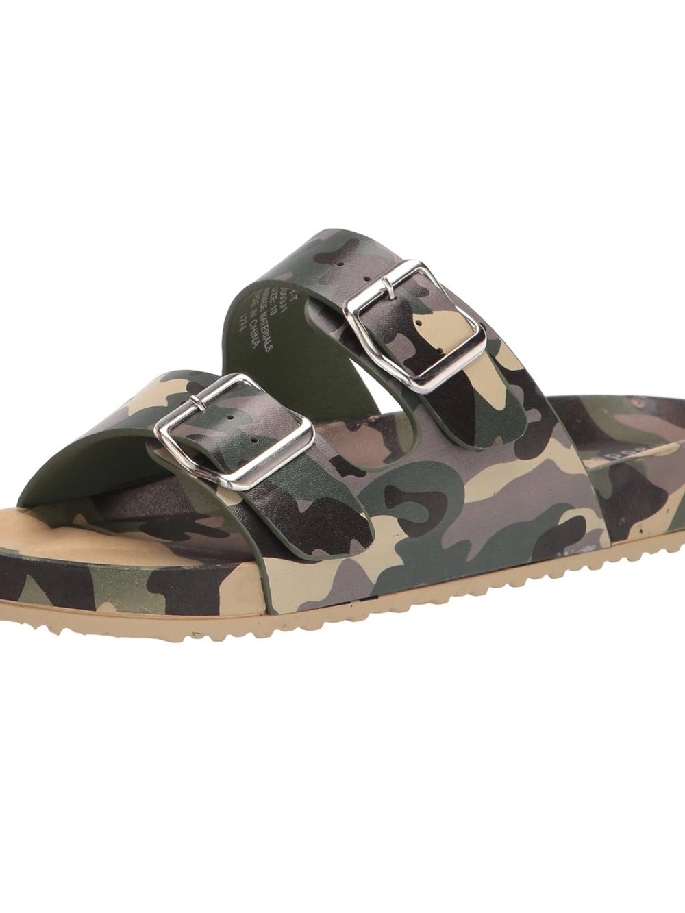 Madden Girl Camo Double Buckle Slide Sandals - Green/Cream/Tan